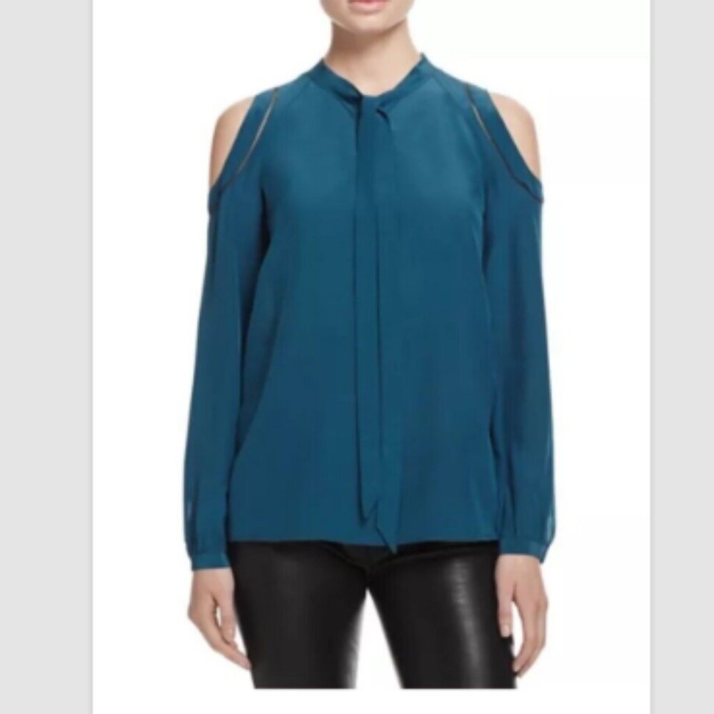 Chelsea and Walker Cold Shoulder Silk Tie Top (Size 0)teal